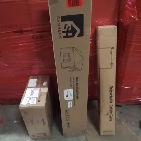 PALLET OF ASSORTED HOUSEHOLD GOODS AND PRODUCTS TO INCLUDE;GAZEBO,CEILING FAN,RETRACTABLE SAFETY GATE