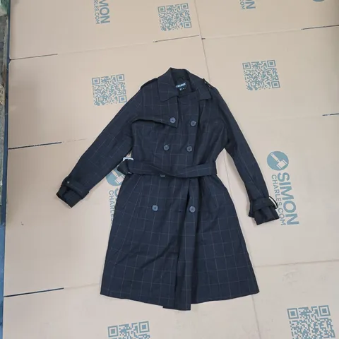CENTIGRADE NAVY WINDOWPANE CHECK TRENCH COAT, SIZE S