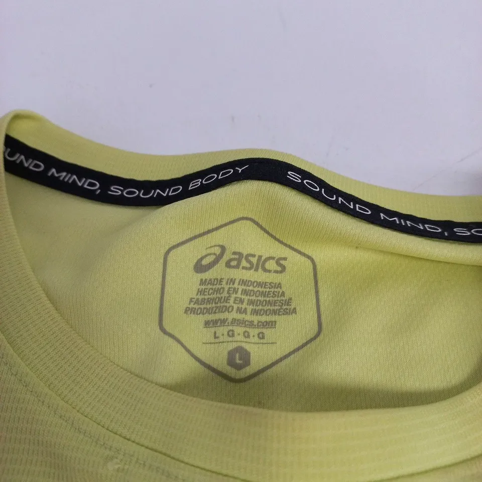 ASICS T-SHIRT – LIME YELLOW, SIZE UK L (L) – SOUND MIND, SOUND BODY BRANDING