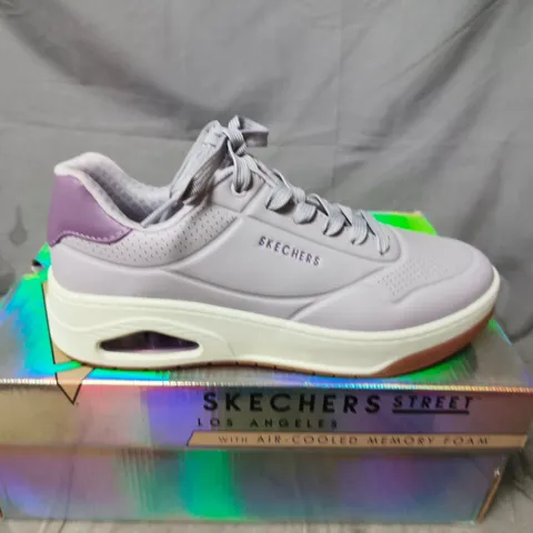 SKECHERS STREET LOS ANGELES SNEAKERS – GREY WITH LILAC HEEL, MEMORY FOAM - SIZE 6
