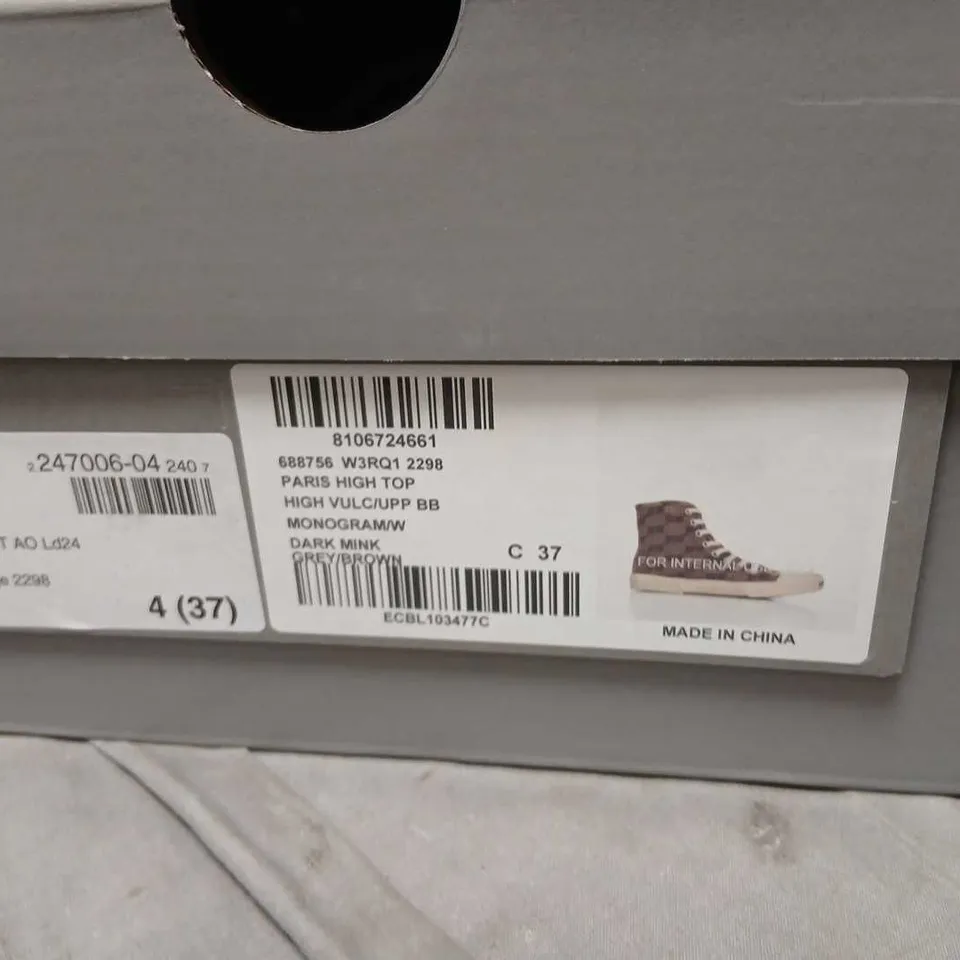 BALENCIAGA HIGH TOP SNEAKERS – MONOGRAM CANVAS, UK 4 (EU 37)