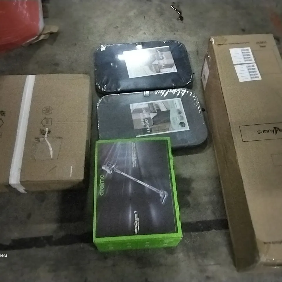 PALLET OF ASSORTED ITEMS INCLUDING,ORAIMO HIGH PERFORMANCE ULTRA CLEANER S, ASSORTED BAMBOO LAUNDRY BASKET, SUNNY FEEL EXTREMELY PADDED CAMPING CHAIR, LED CEILING LAMP