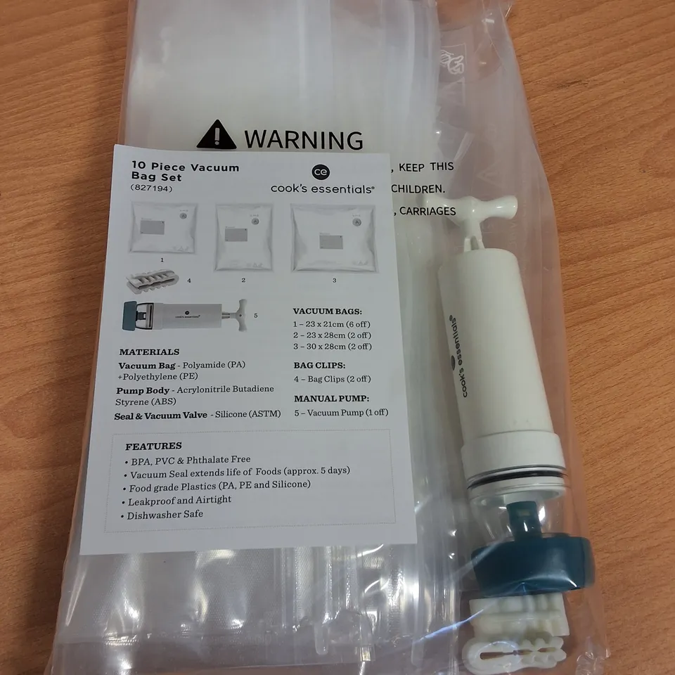 LOT OF 24 10-PIECE BOXES OF COOKS'S ESSENTIALS VACUUM BAG SETS