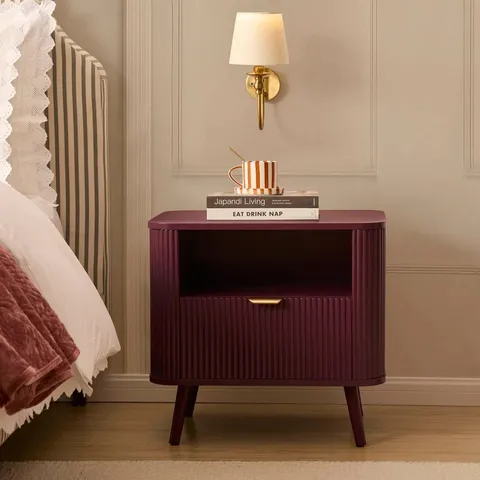 BOXED DUSK HATTIE 1 DRAWER BEDSIDE WITH SHELF - TAWNY PORT (1 BOX)