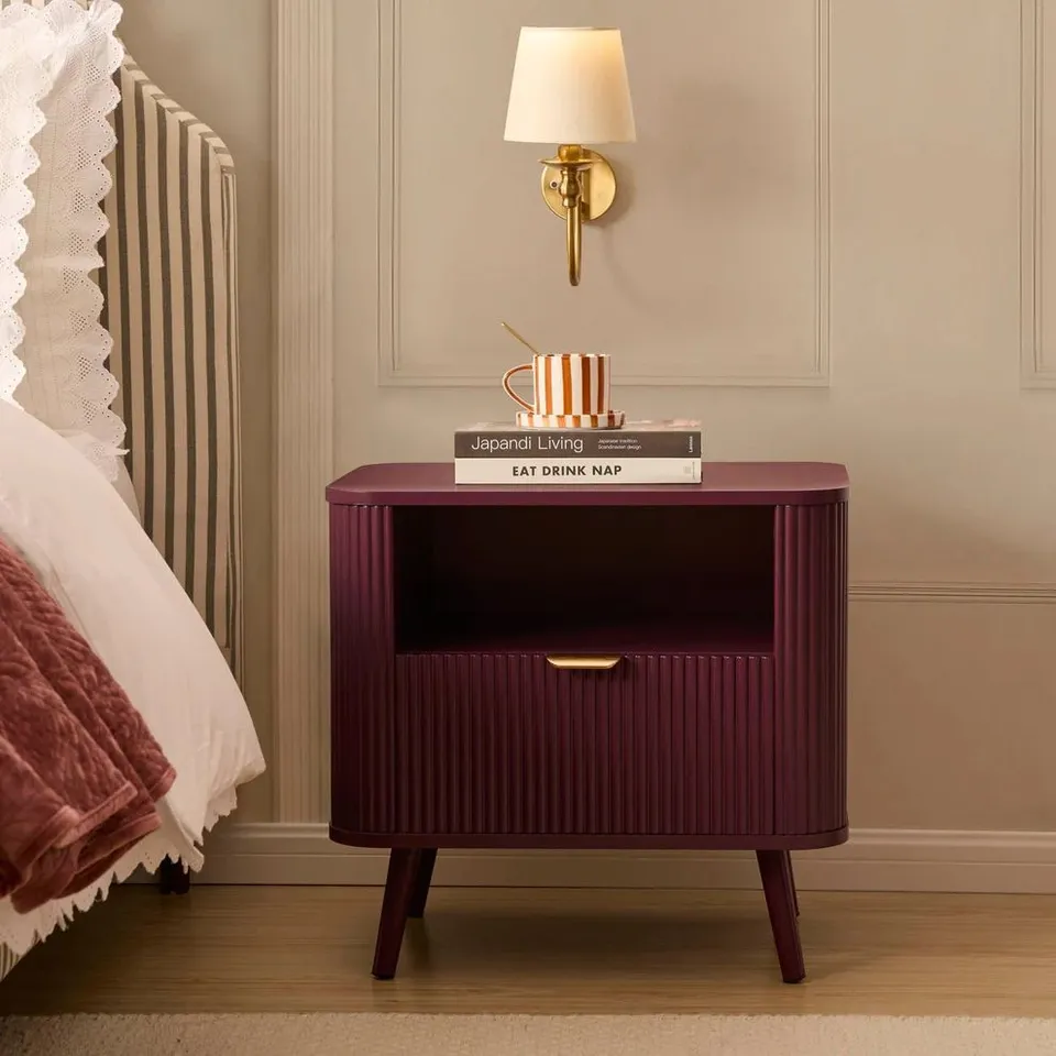 BOXED DUSK HATTIE 1 DRAWER BEDSIDE WITH SHELF - TAWNY PORT (1 BOX)