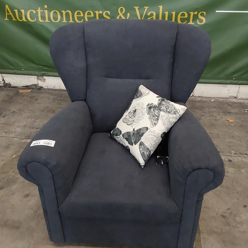 DESIGNER WINGBACK EASY CHAIR BLUE FABRIC 