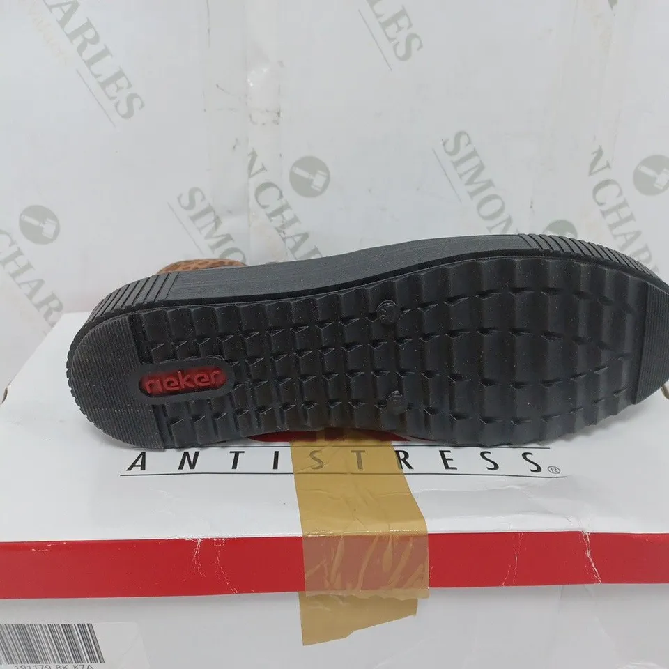 BOXED PAIR OF RIEKER HIGH TOP CUFFED TRAINERS IN BLACK - SIZE 7.5