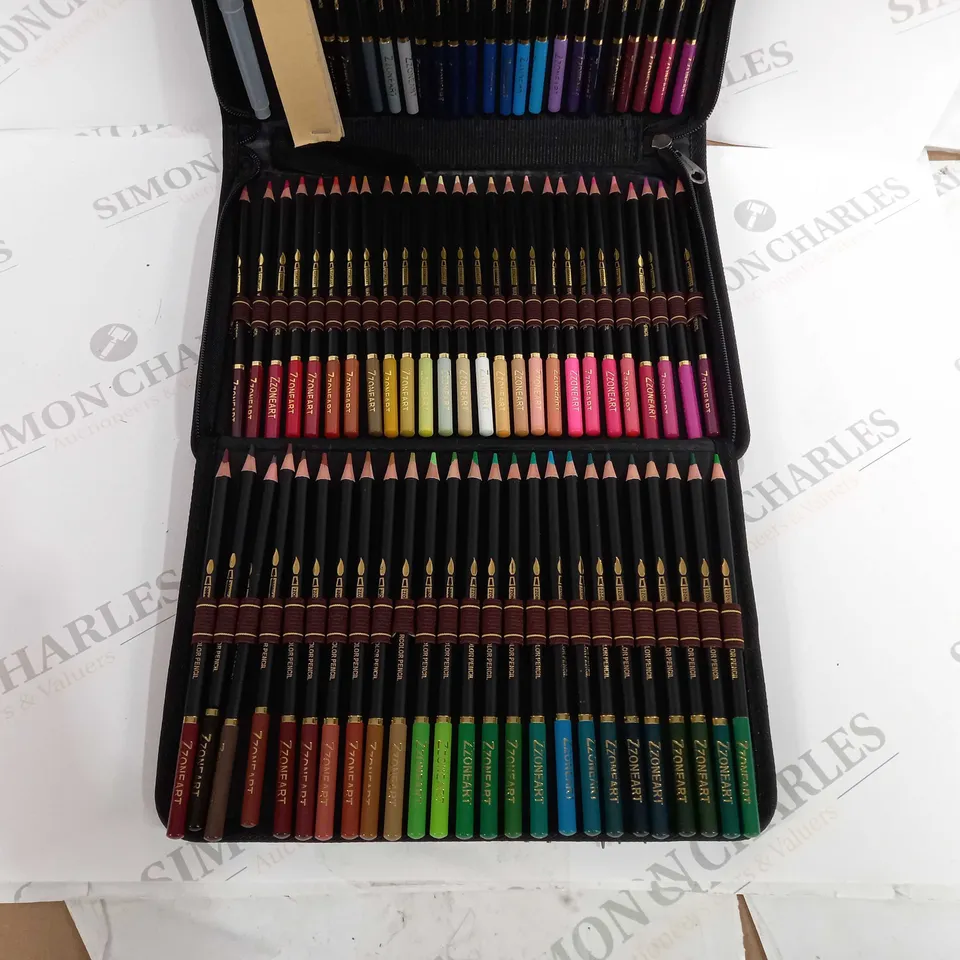 ZZONEART COMPLETE SET OF DRAWING PENCILS IN ASSORTED COLOURS, CHAULKS AND ERASURE 
