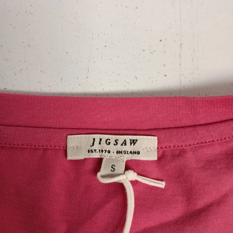 JIGSAW SUPIMA COTTON SCOOP NECK TEE – BRIGHT PINK, UK SMALL (S)