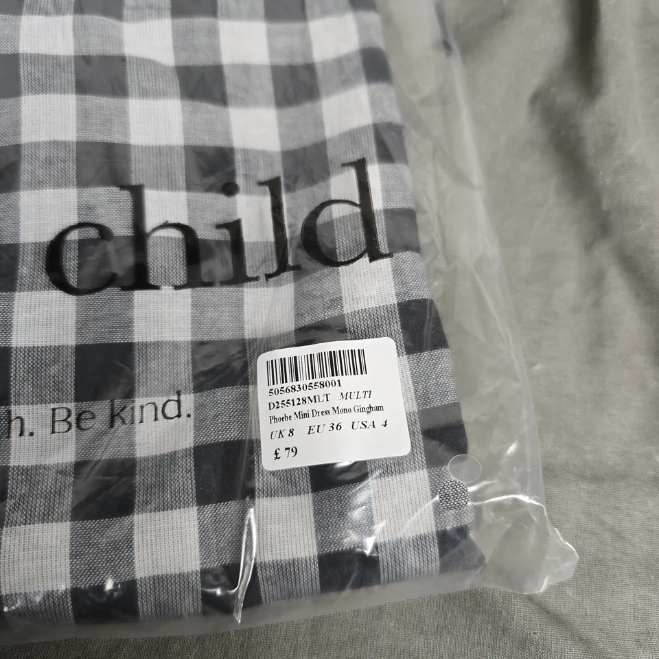 NOBODY'S CHILD PHOEBE MINI DRESS MONO GINGHAM – UK 8 (EU 36)