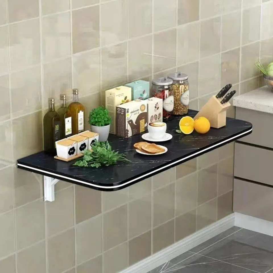 BOXED BLACK FOLDING WALL-MOUNTED DROP-LEAF TABLE (1 BOX)