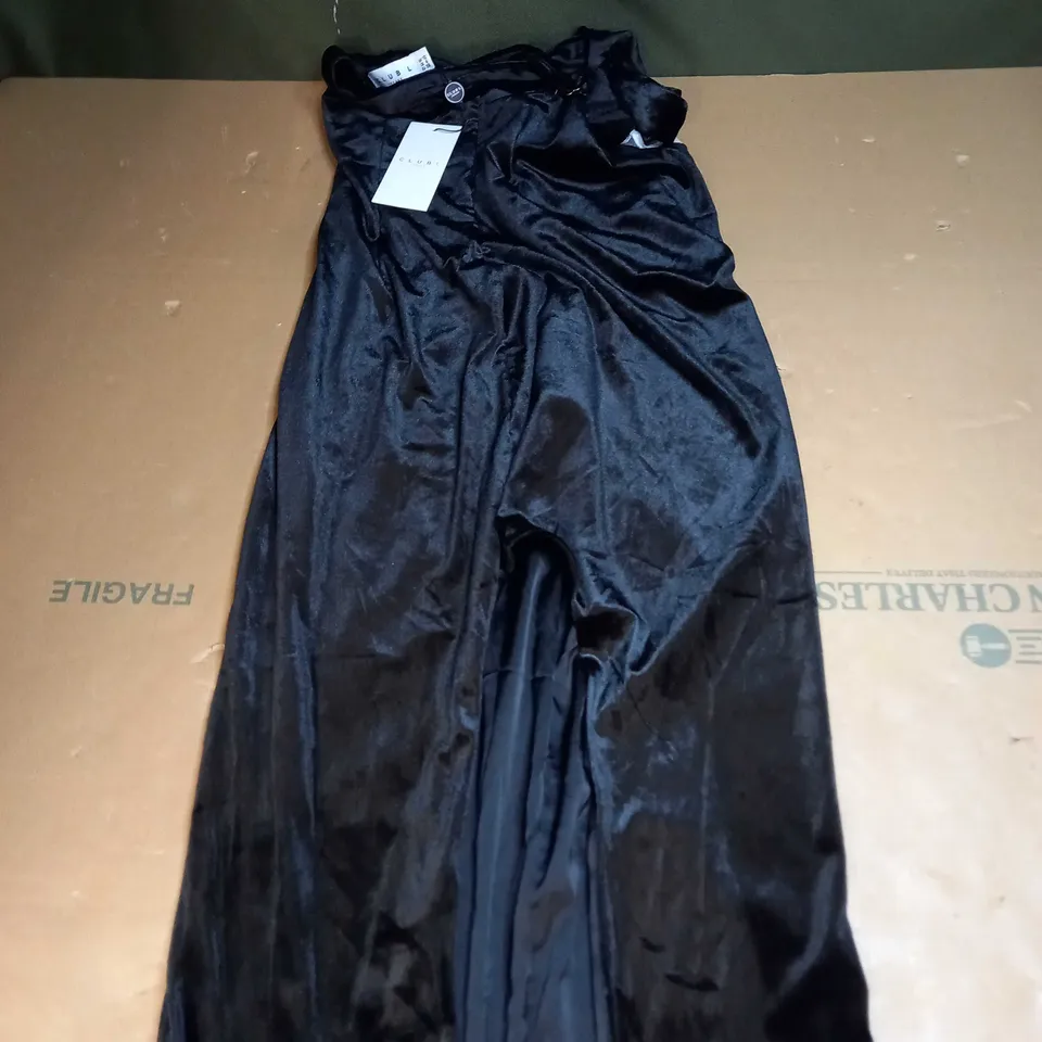 CLUB L BLACK VELVET ASYMMETRIC NECK CUT OUT MAXI DRESS SIZE 10