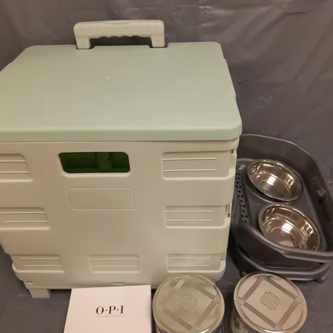 BOX OF APPROX 5 HOUSEHOLD ITEMS TO INCLUDE HOMEWORX CANDLES, NEATER FEEDER PET BOWL AND OPI NAIL VARNISH ETC
