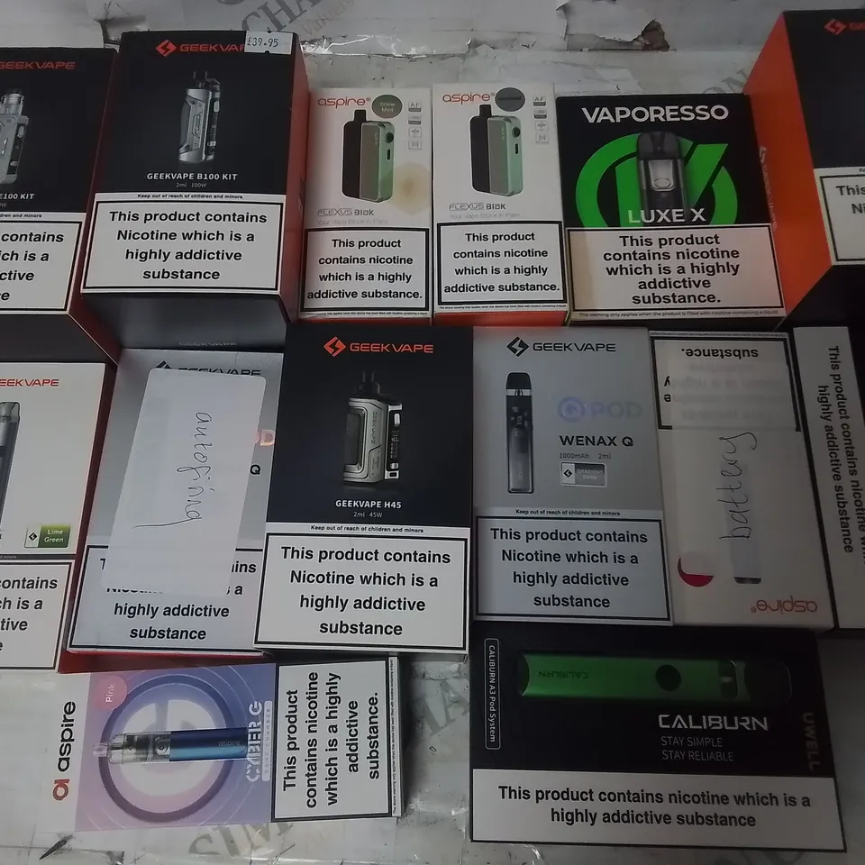 LOT OF ASSORTED E-CIGS AND PARTS TO INCLUDE VAPORESSO, OXVA AND ASPIRE