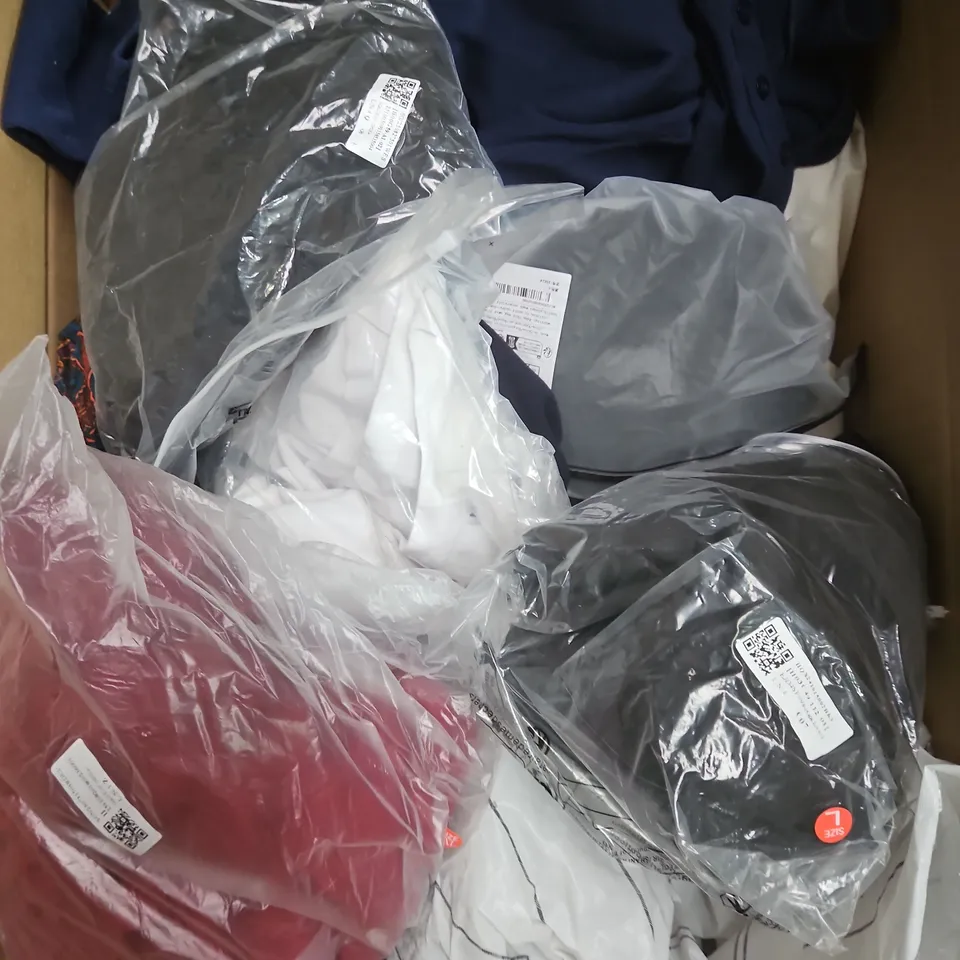 APPROXIMATELY 20 ASSORTED CLOTHING PRODUCTS IN VARIOUS STYLES & SIZES TO INCLUDE JACKETS, T-SHIRTS, DRESSES ETC