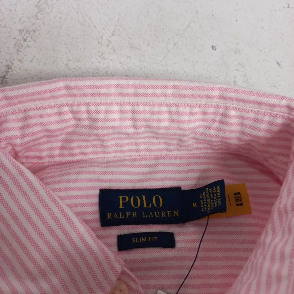 RALPH LAUREN POLO SHIRT – PINK STRIPE, SLIM FIT, UK M