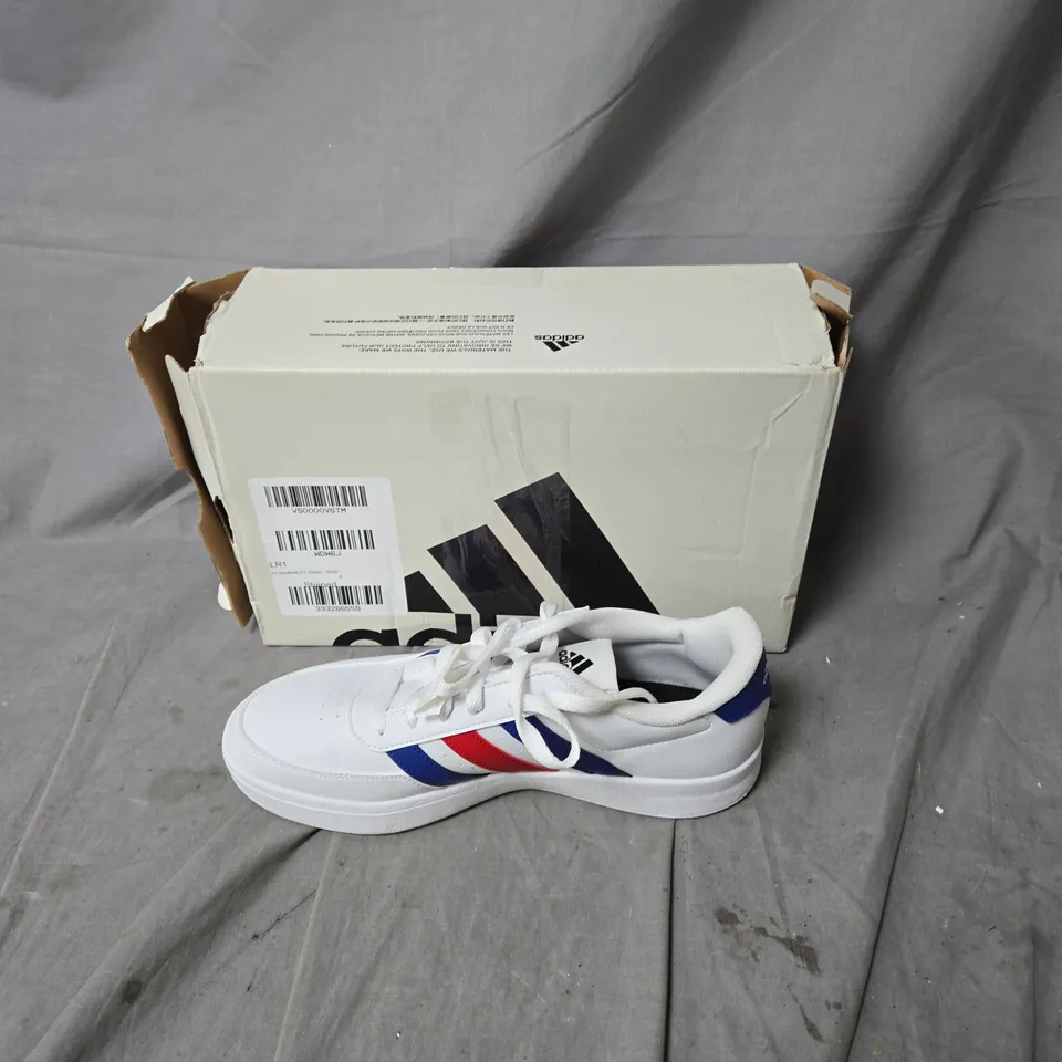 ADIDAS WHITE SNEAKERS WITH RED & BLUE STRIPES - UK SIZE 8