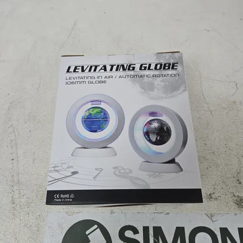 LIVMORE LEVITATING GLOBE BLUETOOTH SPEAKER – 106MM GLOBE, WHITE FRAME DESIGN, BLACK GLOBE (UK ADAPTOR INCLUDED)