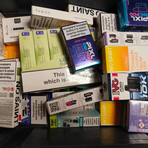 APPROXIMATELY 20 ASSORTED E-CIGARETTE PRODUCTS TO INCLUDE BRANDS SUCH AS IVG, LOST MARY, NO SAINT, ETC - COLLECTION ONLY