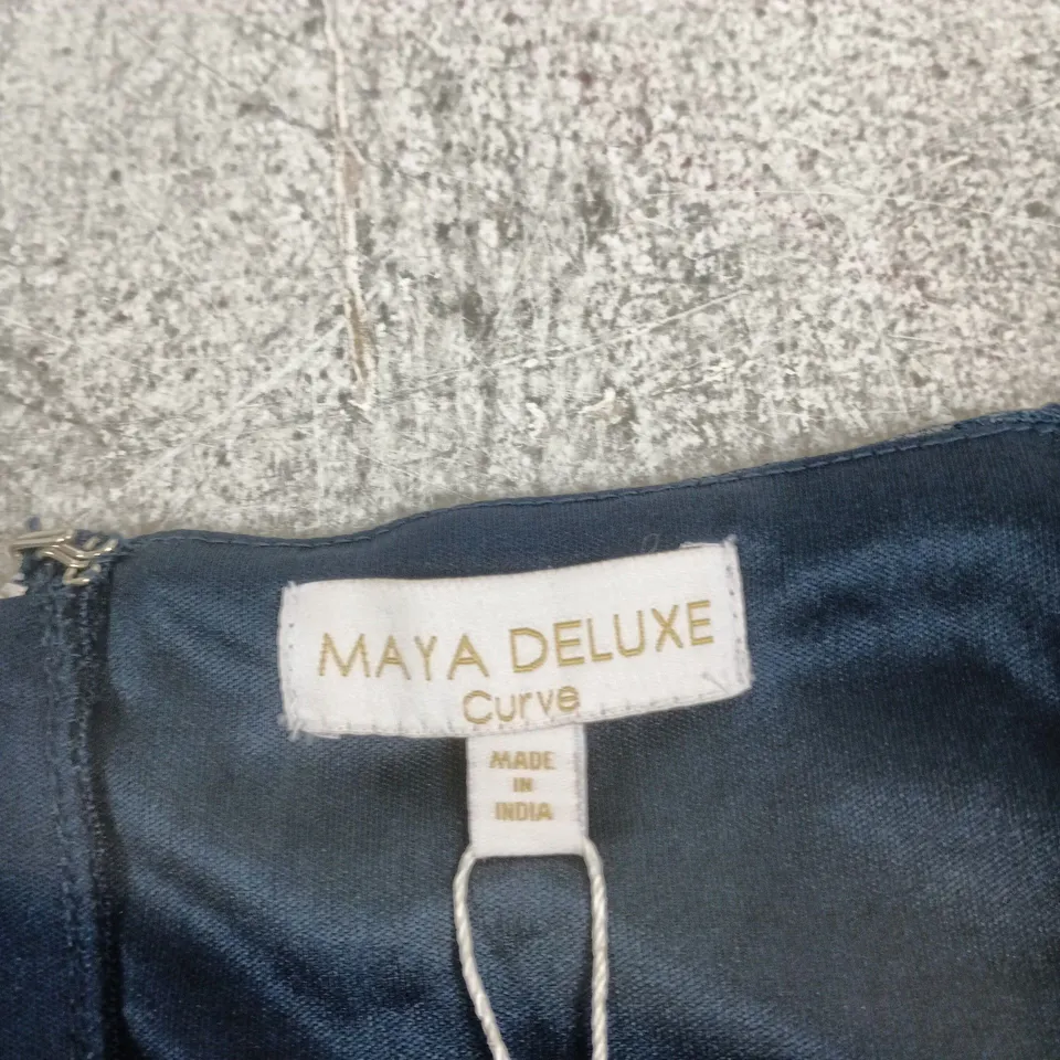 MAYA BARDOT EMBELLISHED MIDI DRESS – NAVY, SIZE 22