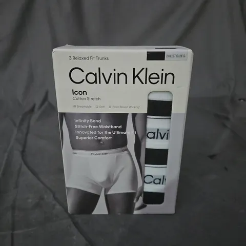 BOXED CALVIN KLEIN ICON COTTON STRETCH TRUNKS – BLACK, 2XL – TRIPLE PACK