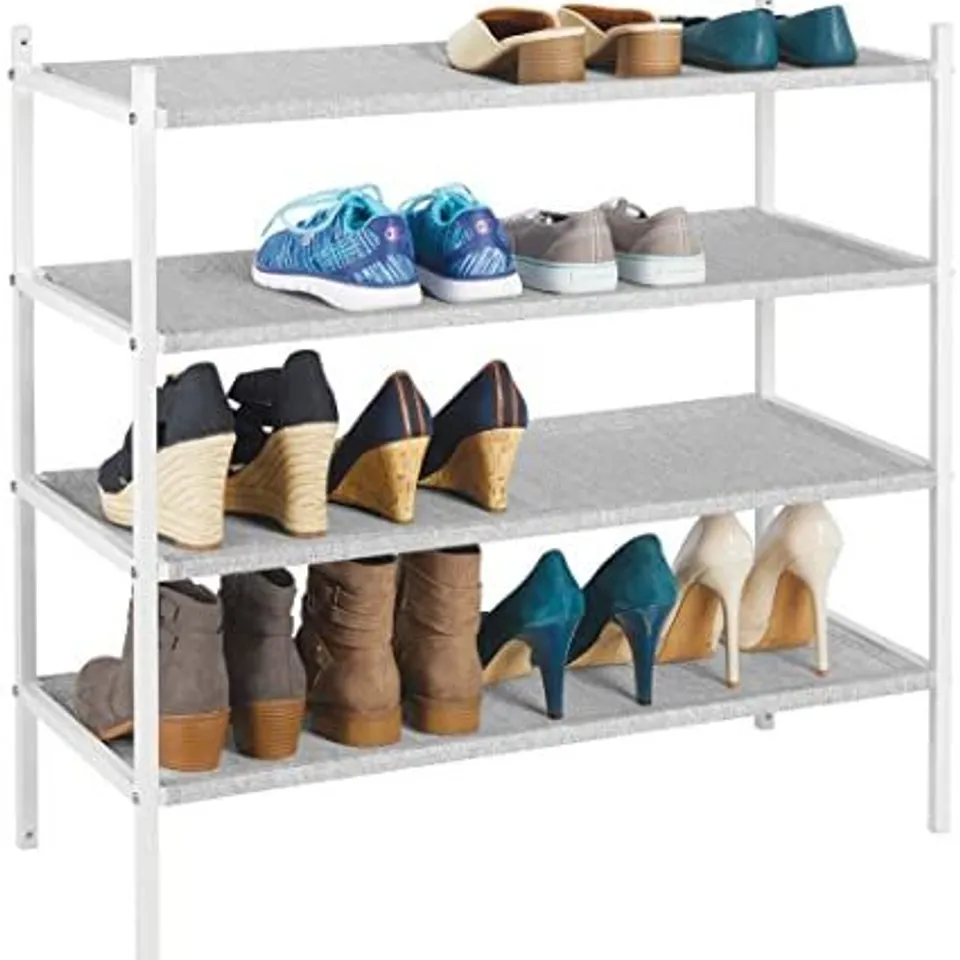 MDESIGN SHOE RACK HALLWAY STORAGE UNIT WITH METAL FRAME AND FABRIC SHELVES UNIT FOR SHOES AND CLOTHING BEIGE WHITE X 2
