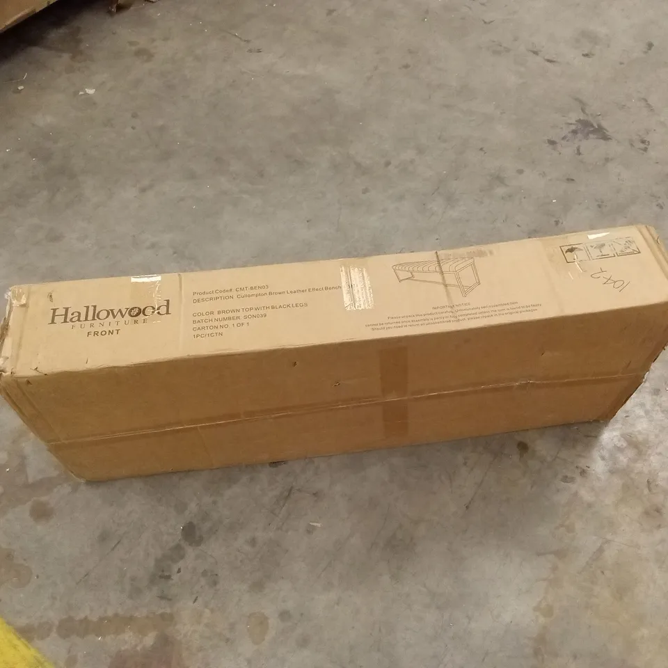 BOXED CULLOMPTON BROWN LEATHER EFFECT BENCH 1.1m