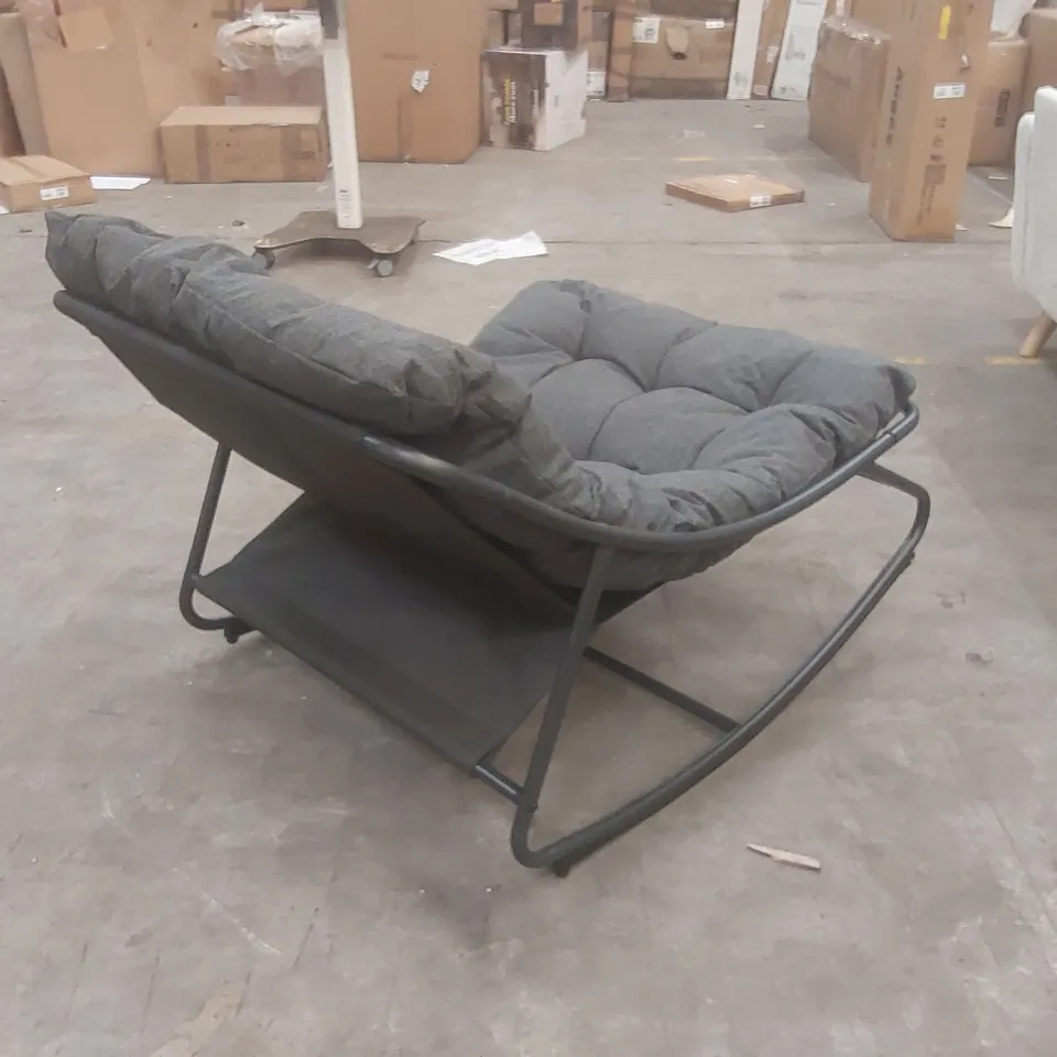 OUTDOOR CAILI ROCKING POWDER COATED STEEL CHAIR WITH CUSHIONS FRAME COLOUR:DARK GREY CUSHION COLOUR: DARK GREY