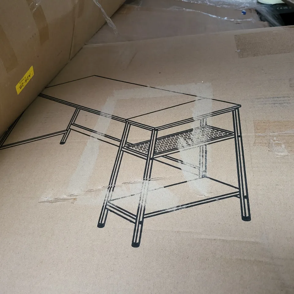 PALLET OF APPROXIMATELY 10 ASSORTED HOME, GARDEN AND COOLING ITEMS TO INCLUDE HEIGHT ADJUSTABLE STANDING DESK FRAME, 3X3M GAZEBO,  MONHOUSE DEHUMIDIFIER, HOMIDEC FLAT PACK DESK WITH STORAGE, ETC