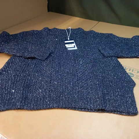 CREW CLOTHING COMPANY NAVY/SILVER KNITTED JUMPER - SIZE 12