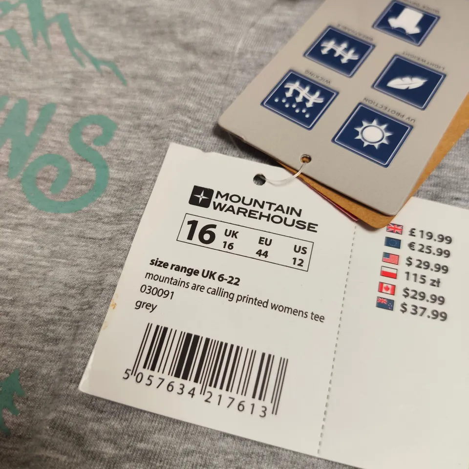 MOUNTAIN WAREHOUSE "THE MOUNTAINS ARE CALLING" WOMENS T SHIRT UK 16