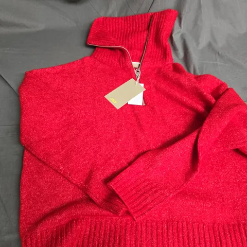 HALF ZIP KNIT SWEATER – RACING RED/VANILLA JJXX