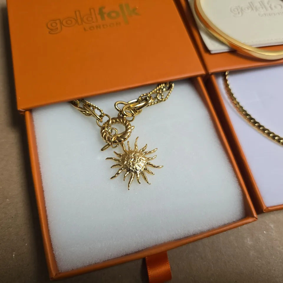 LOT OF 4 GOLDFOLK LONDON JEWELLERY ITEMS TO INCLUDE BRACELET AND NECKLACES