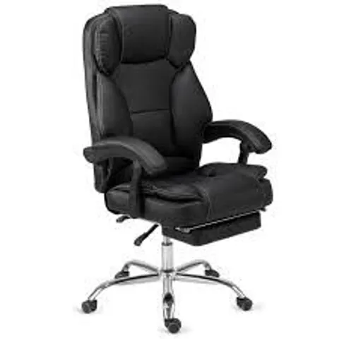 BOXED ERGONOMIC SWIVEL OFFICE CHAIR BLACK LEATHER + FOOTREST