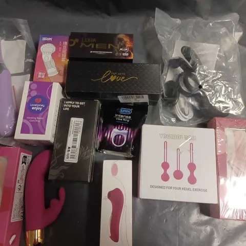 LOT OF APPROXIMATELY 15 ASSORTED SEXUAL PLEASURE ITEMS TO INCLUDE VAGINAL BALLS, VIBRATORS AND VIBE RING