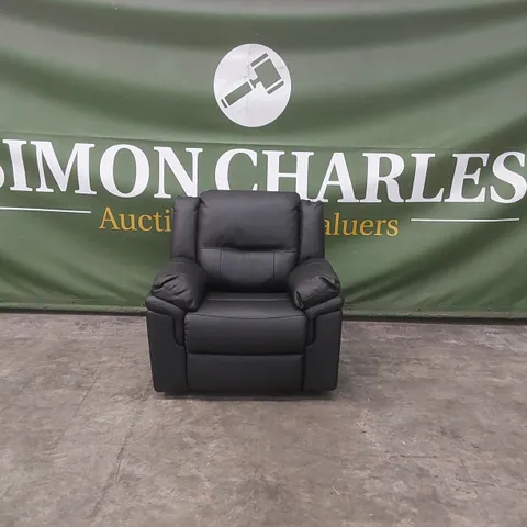 QUALITY DESIGNER ALBION BLACK FAUX LEATHER MANUAL RECLINER ARMCHAIR