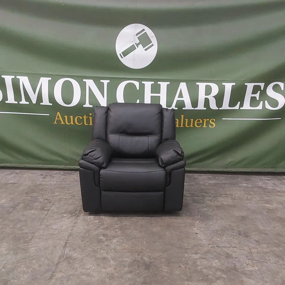 QUALITY DESIGNER ALBION BLACK FAUX LEATHER MANUAL RECLINER ARMCHAIR