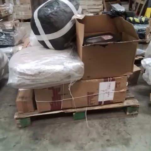 PALLET OF ASSORTED HOUSEHOLD GOODS AND PRODUCTS TO INCLUDE;FAN,ICE CUBE MACHINE,WALKING PAD,WHEEL BARROW 