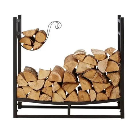 BOXED NEO BLACK INDOOR FIREWOOD LOG RACK WITH HOOKS // SIZE: 80 X 35 X 10cm (1 BOX)