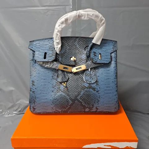 LADIES CROC EFFECT HANDBAG - BLUE