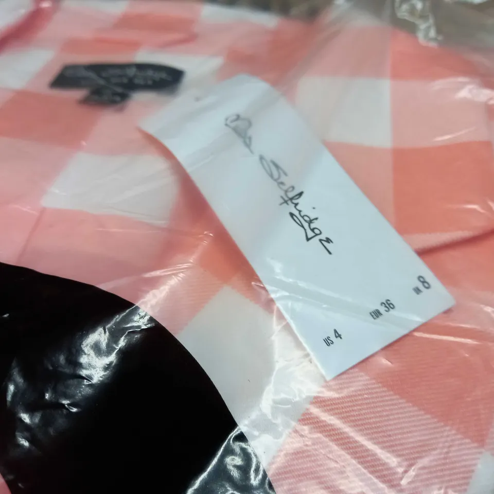 PACKAGED MISS SELFRIDGE PEACH GINGHAM BLAZER - SIZE 8