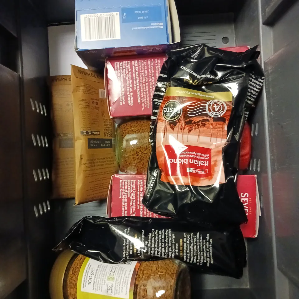 APPROXIMATELY 15 ASSORTED FOOD/DRINK PRODUCTS TO INCLUDE RAVE COFFEE, TONY'S CHOCOLATES, COD LIVER OIL ETC