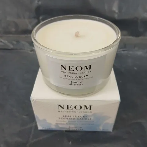 BOXED NEOM REAL LUXURY SCENTED CANDLE - LAVENDER, JASMINE & SANDALWOOD 