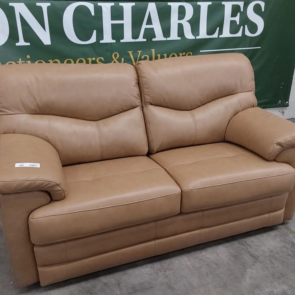QUALITY BRITISH DESIGNER G PLAN STRATFORD TWO SEATER SOFA REGENT SAND LEATHER 
