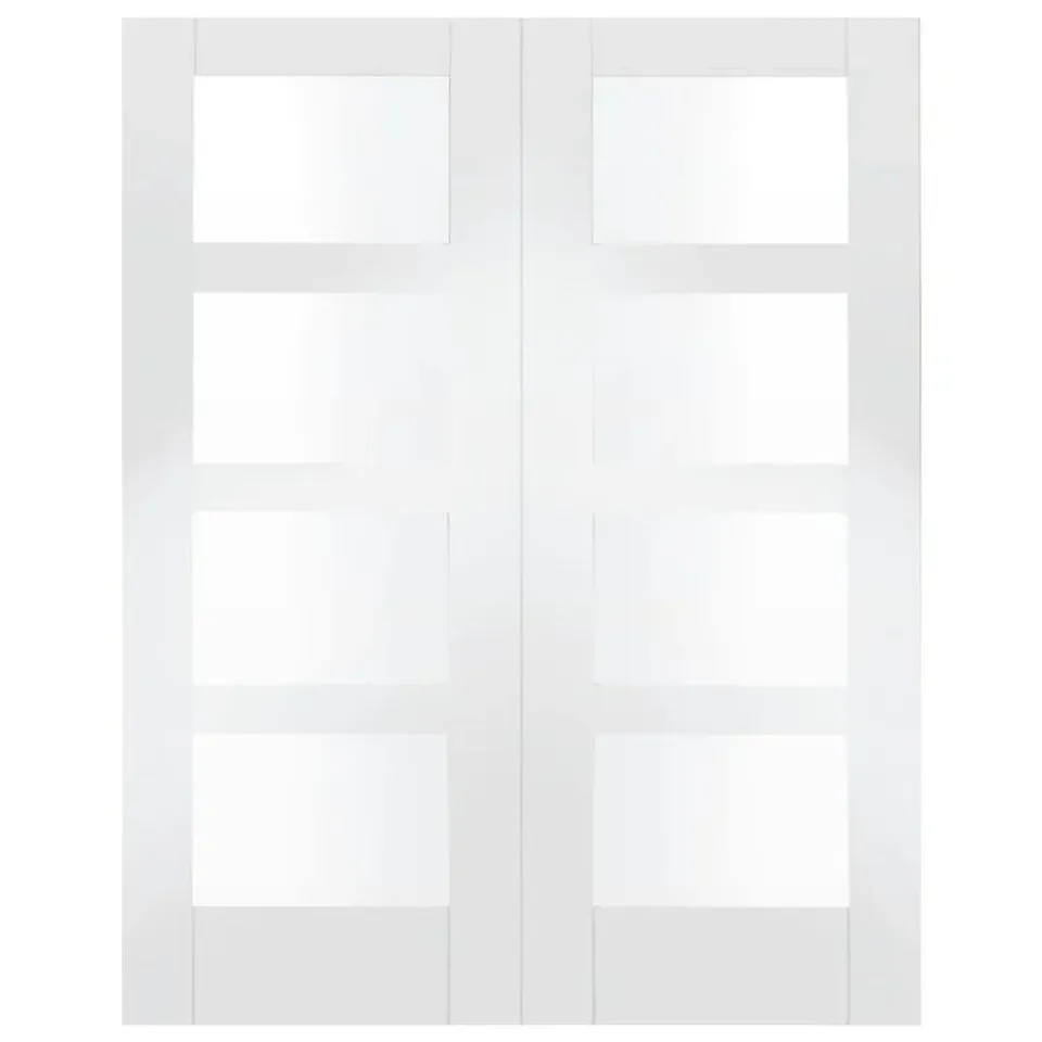 BOXED INTERNAL GLAZED WHITE PRIMED SHAKER DOOR PAIR