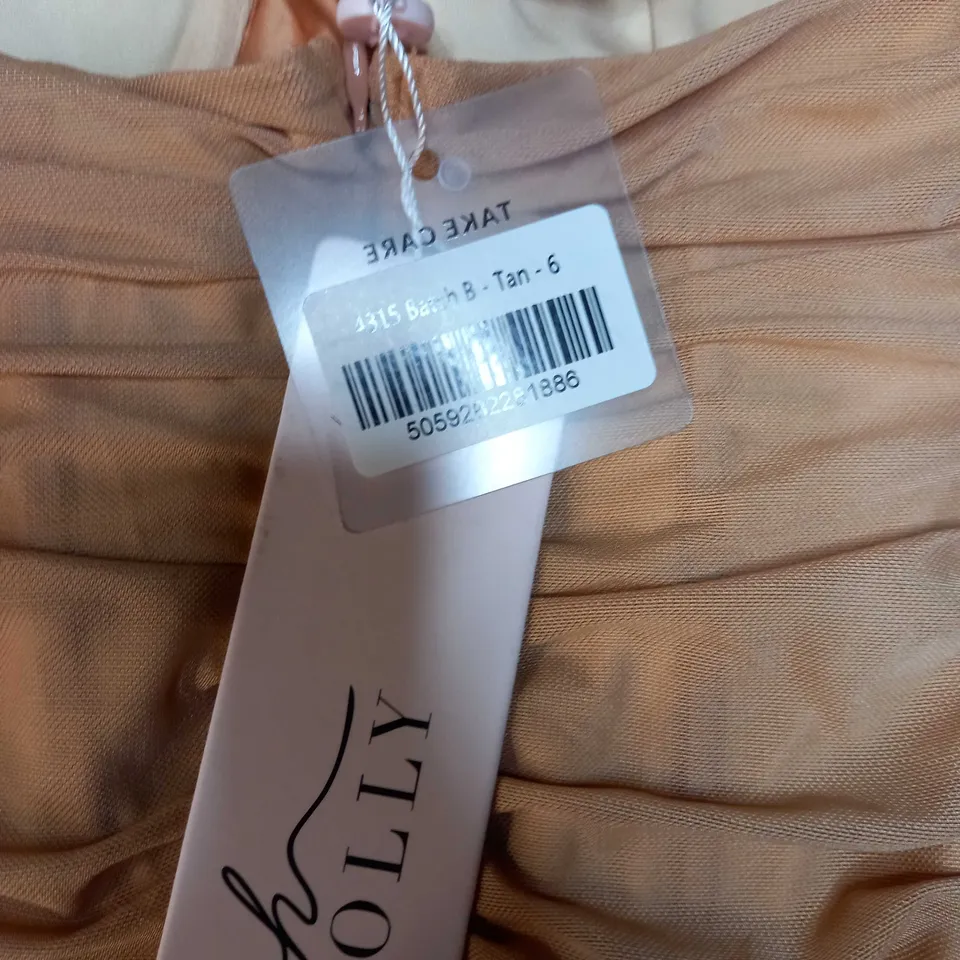 OH POLLY NUDE RUCHED FORM FITTING DRESS - SIZE 6