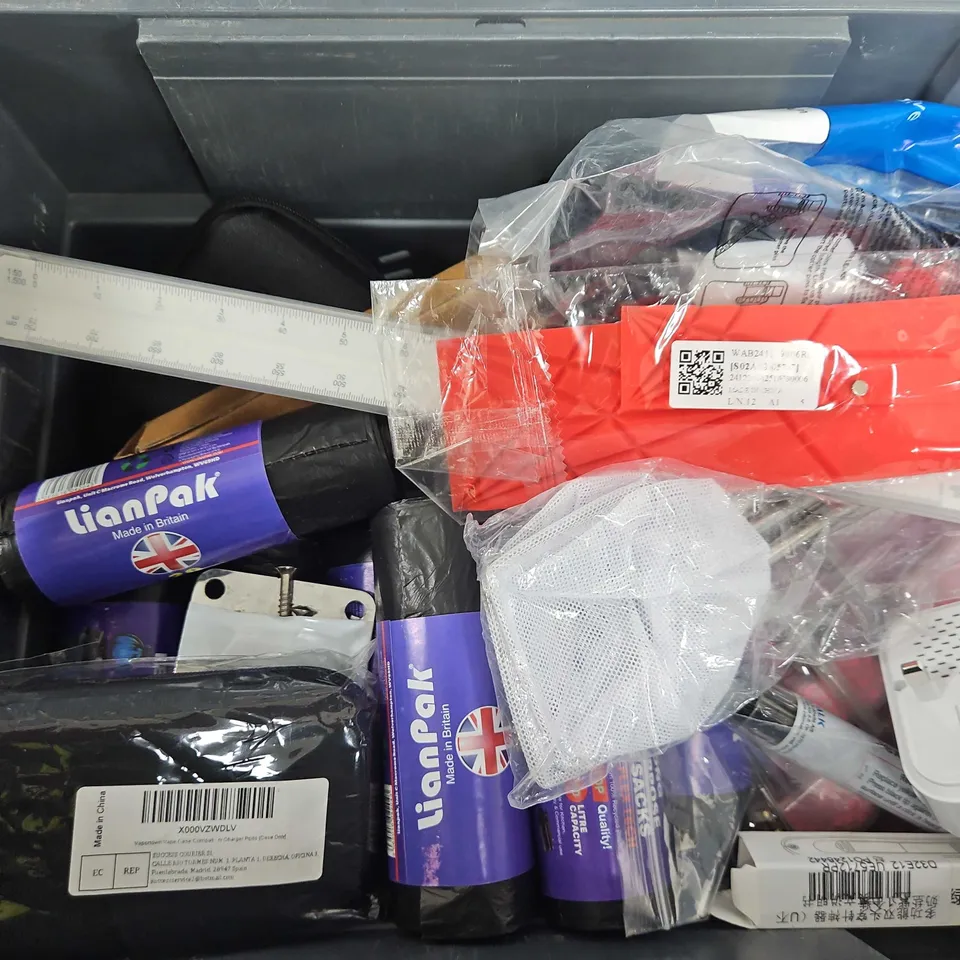 BOX OF ASSORTED HOME AND ACCESSORIES ITEMS TO INCLUDE - BIN BAGS - TABLET CASE - SWIM HATS 