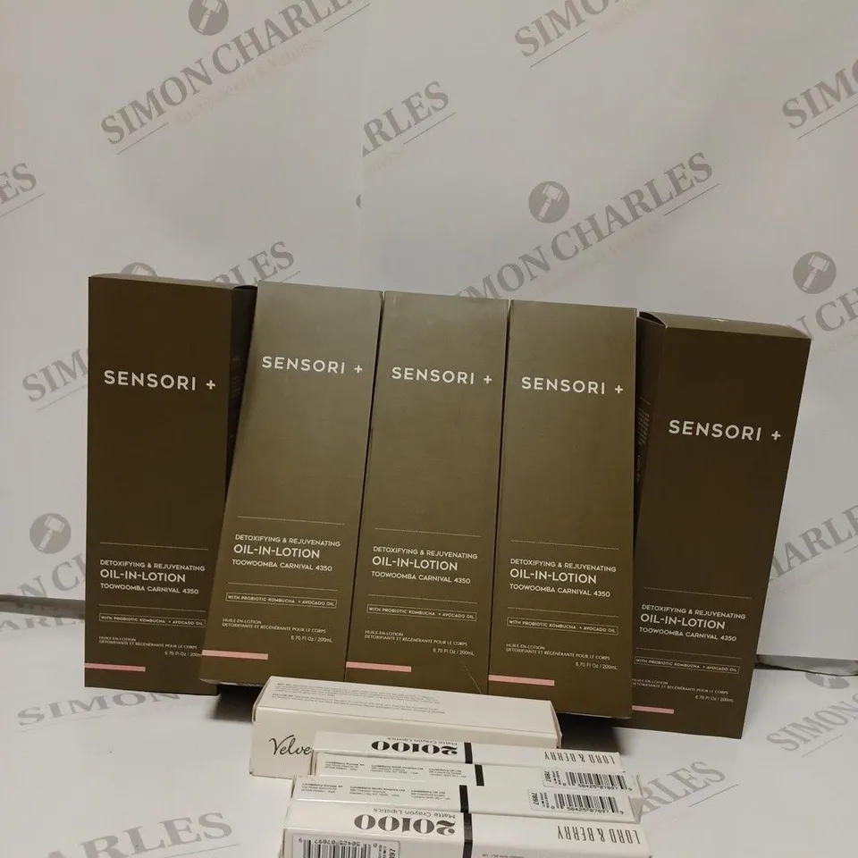 BOX OF 10 ASSLRTED ITEMS TOO INCLUDE OIL-IN- LOTION , MATTE CRAYON LIPSTICK AND VELVET RADIANCE FACE BASE 