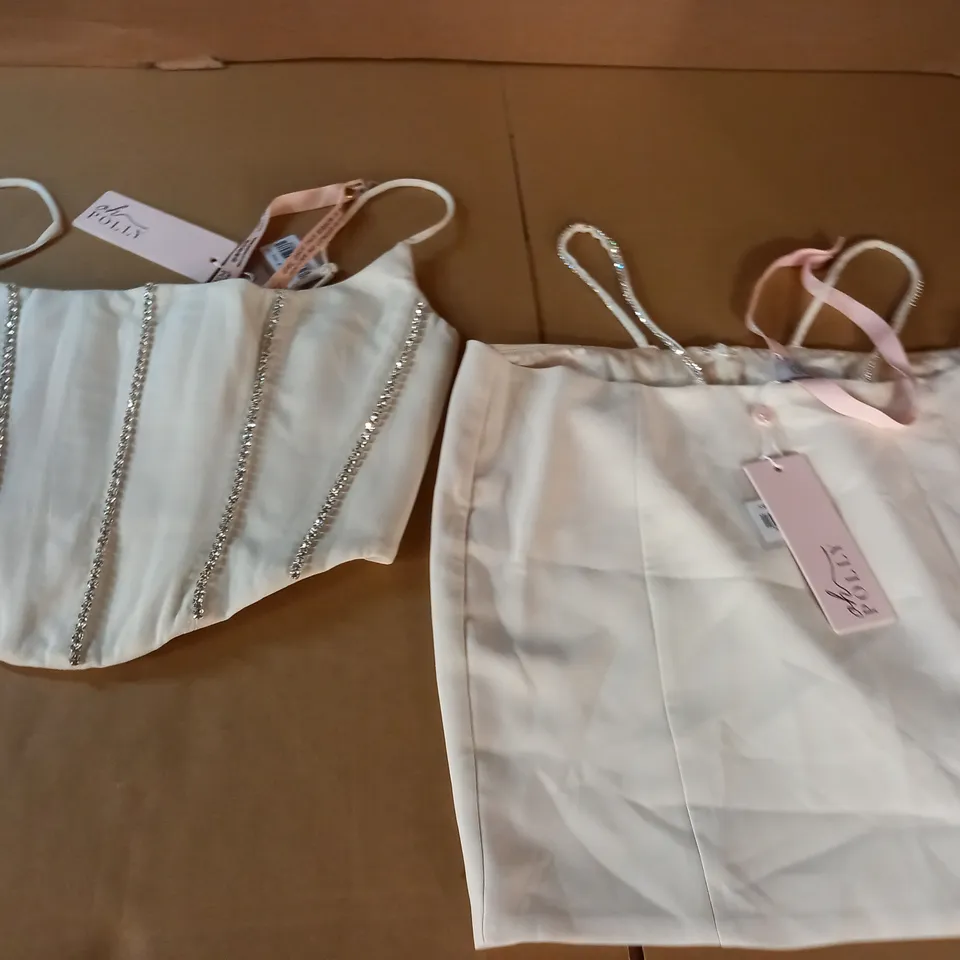 OH POLLY IVORY EMBELLISHED TOP AND SKIRT SET - UK 14