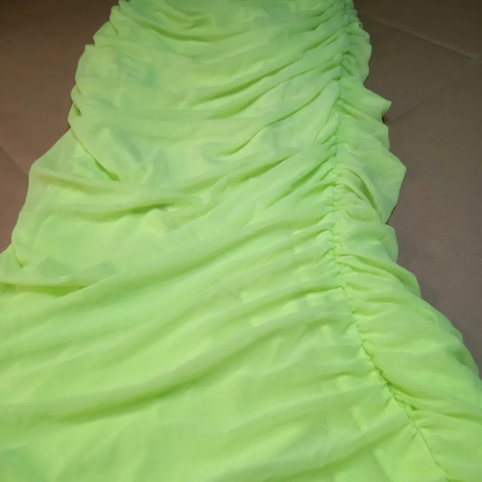 OH POLLY LIME RUCHED BODYCON MIDI DRESS - SIZE 14